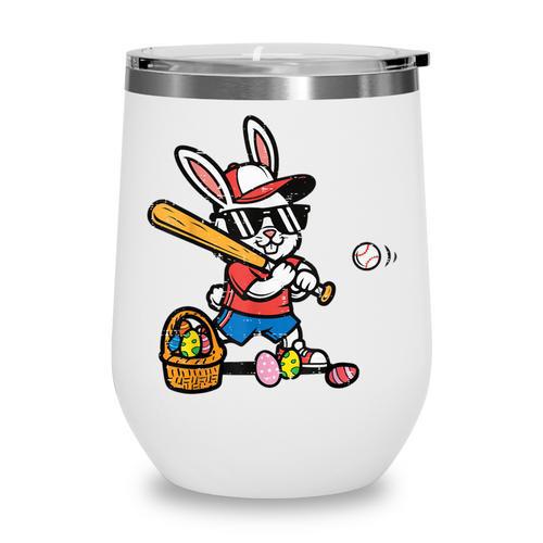 Easter Bunny Baseball Player Batter Rabbit Boys Kids Men Wine Tumbler - Sportilla