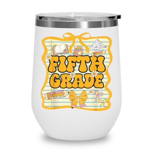 Fifth Grade Back To School Kids Girls Bow 5th Grade Groovy Wine Tumbler - Savourry