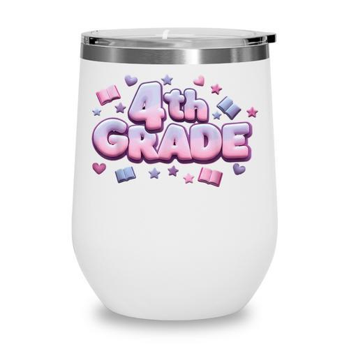 First Day Of 4th Grade Girls Coquette Bow Back To School Wine Tumbler - Savourry