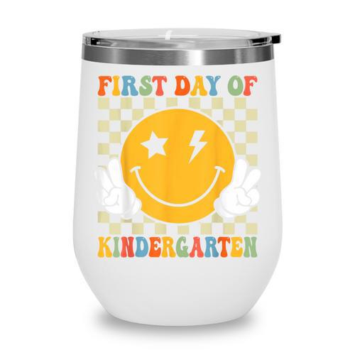 First Day Of Kindergarten Retro Back To School Girls Kids Wine Tumbler - Savourry