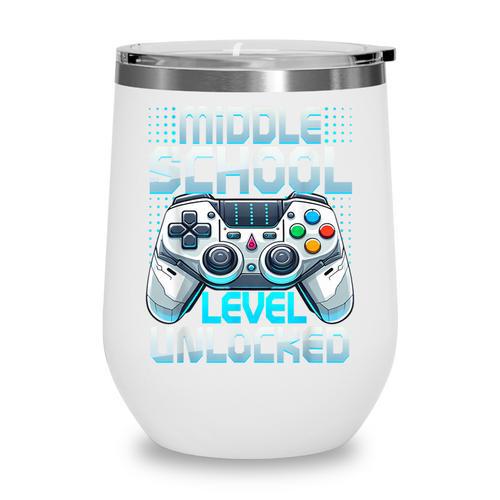 First Day Of Middle School Level Unlocked Back To School Wine Tumbler - Savourry