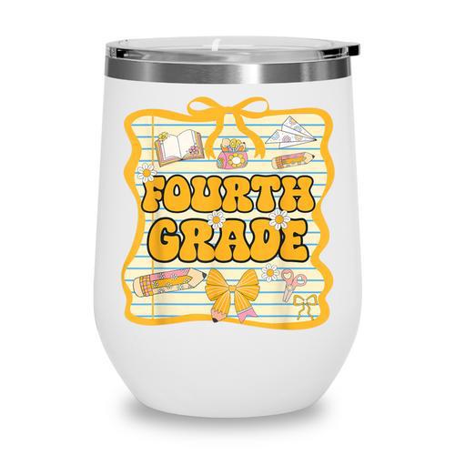 Fourth Grade Back To School Kids Girls Bow 4th Grade Groovy Wine Tumbler - Savourry