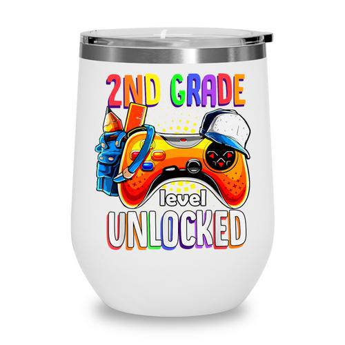 Gamer Back To School Gamepad 2nd Second Grade Level Unlocked Wine Tumbler - Savourry
