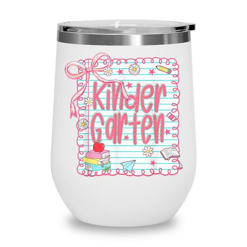 Girls Kindergarten Coquette Bow Pink Preppy Back To School Wine Tumbler - Savourry
