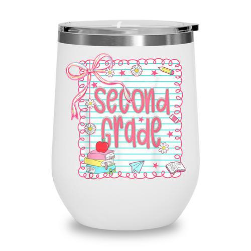 Girls Second Grade Coquette Bow Pink Preppy Back To School Wine Tumbler - Savourry