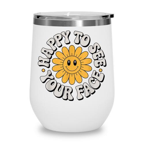 Happy Face Daisy Flower Retro Back To School Cute Graphic Wine Tumbler - Savourry
