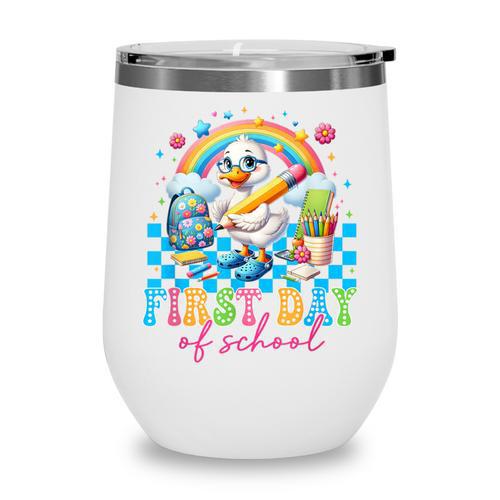 Happy First Day Of School Goose Cute Duck Back To School Wine Tumbler - Savourry
