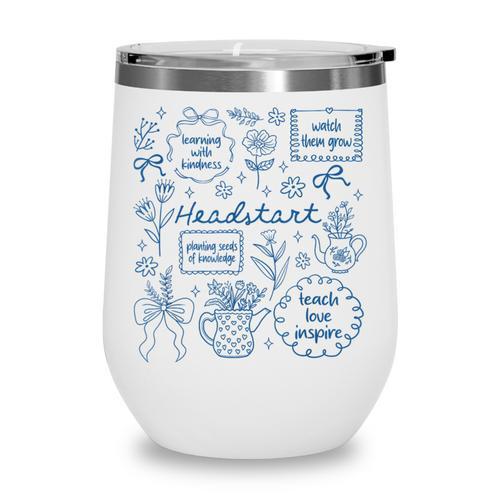 Headstart Love Inspire Teach Blue Bow Back To School Wine Tumbler - Savourry