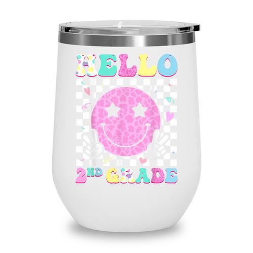 Hello 2nd Grade Groovy Back To School Second Grade Girls Kid Wine Tumbler - Savourry