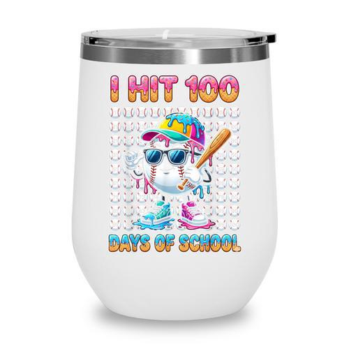 I Hit 100 Days Of School Baseball Ice Cram Drip 100th Boys Wine Tumbler - Sportilla