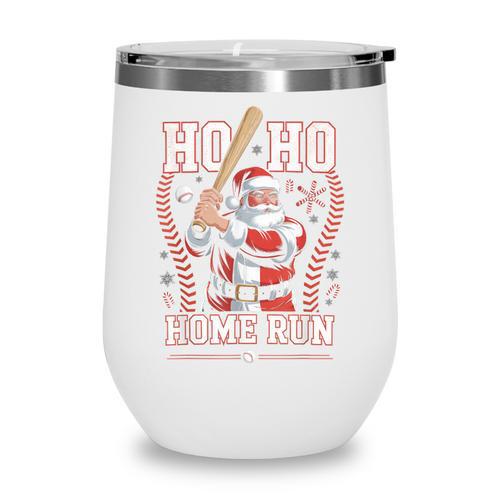 Ho Ho Home Run Baseball Christmas Holiday Sports Santa Wine Tumbler - Sportilla