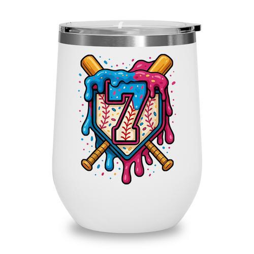 HUGvyn 7th Birthday Baseball Ice Cream Drip Number 7 Kid Boy Wine Tumbler - Sportilla