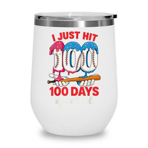 HUGvyn I Just Hit 100 Days Of School Baseball Ice Cream Boys Wine Tumbler - Sportilla