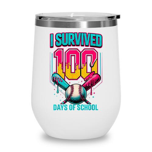 HUGvyn I Survived 100 Days Baseball Teacher Ice Cream Drip Wine Tumbler - Sportilla