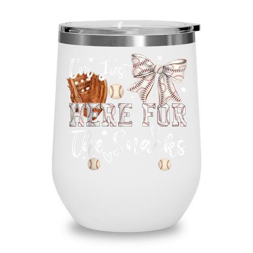I'm Just Here For The Snacks Baseball Coquette Game Day Girl Wine Tumbler - Sportilla