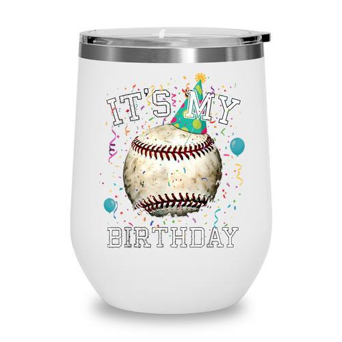 Its My Birthday Vintage Baseball Celebration For Men Kids Wine Tumbler - Sportilla