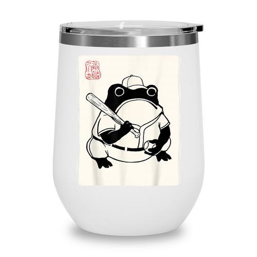 Japanese Grumpy Frog Baseball Player Baseball Wine Tumbler - Sportilla