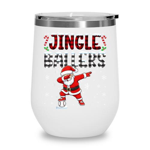 Jingle Ballers Plaid Santa Dabbing Baseball Christmas Wine Tumbler - Sportilla