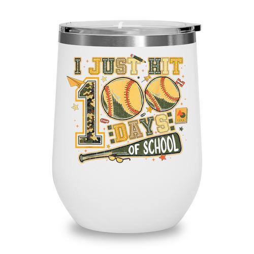 I Just Hit 100 Days Of School Baseball Camo Boys Kid Toddler Wine Tumbler - Sportilla