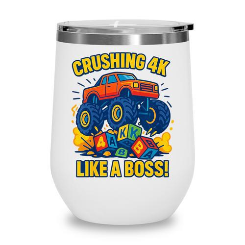 Kids 4k Boys Back To School Shirt Monster Truck Crushing 4k Wine Tumbler - Savourry