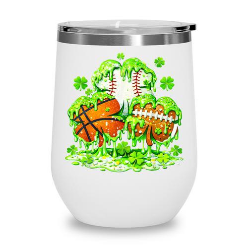 Kids St Patricks Day Shamrock Basketball Baseball Football Wine Tumbler - Sportilla