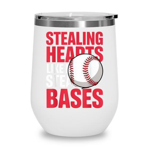Kids Stealing Hearts Like I Steal Bases Cute Baseball Boys Wine Tumbler - Sportilla