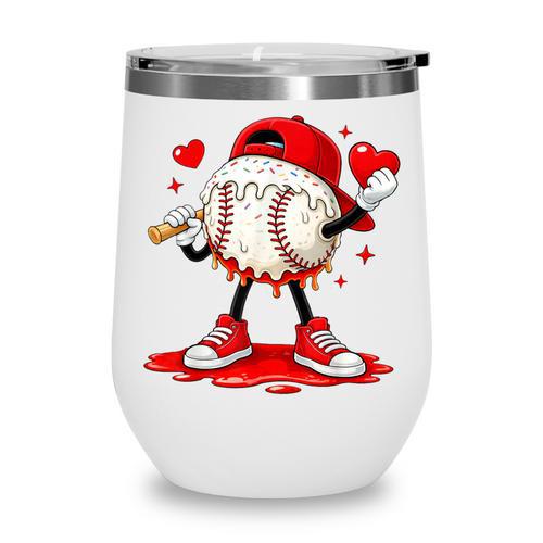 Kids Valentine Baseball Boys Valentines Day Tee Wine Tumbler - Sportilla