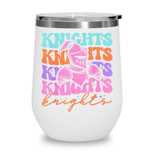 Knights Mascot Back To School Spirit Sports Men Women Groovy Wine Tumbler - Savourry