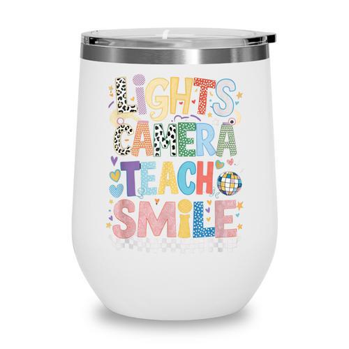 Lights Camera Teach Smile Back To School Awesome Learners Wine Tumbler - Savourry