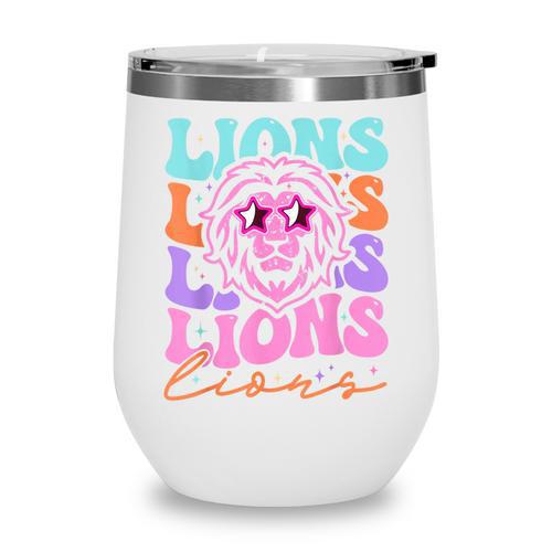 Lion Mascot Back To School Spirit Sports Men Women Groovy Wine Tumbler - Savourry
