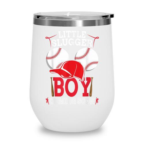 Little Slugger Boy Coming Soon Baby Announcement Baseball Wine Tumbler - Sportilla
