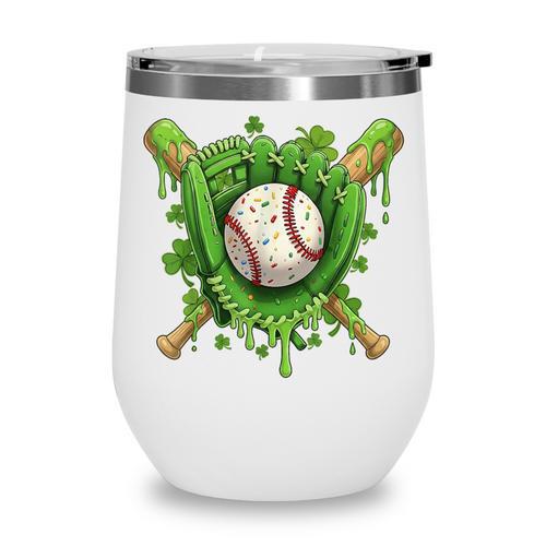 Lucky Shamrock Baseball Gloves Drip St Patrick's Day Boys Wine Tumbler - Sportilla