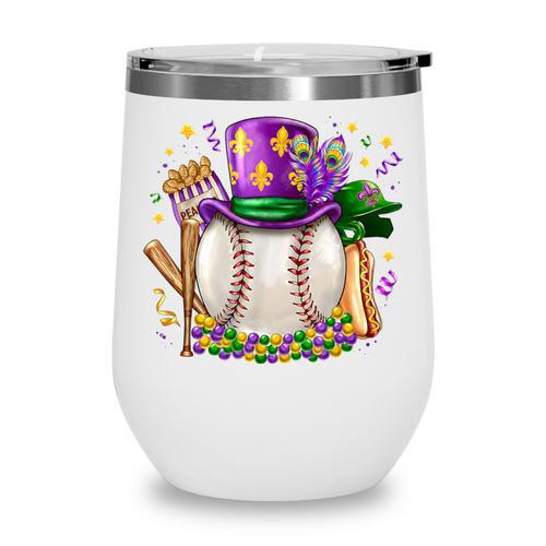 Mardi Gras Baseball Jester Hat Fleur De Lis Boys Girls Kids Wine Tumbler - Sportilla