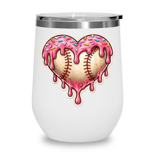 Melting Baseball Drip Heart Softball Player Lover Ice Cream Wine Tumbler - Sportilla