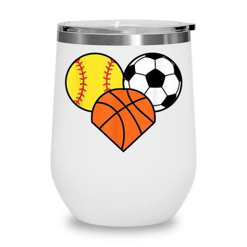 Mom Sports Heart Soccer Basketball Baseball Softball Wine Tumbler - Sportilla