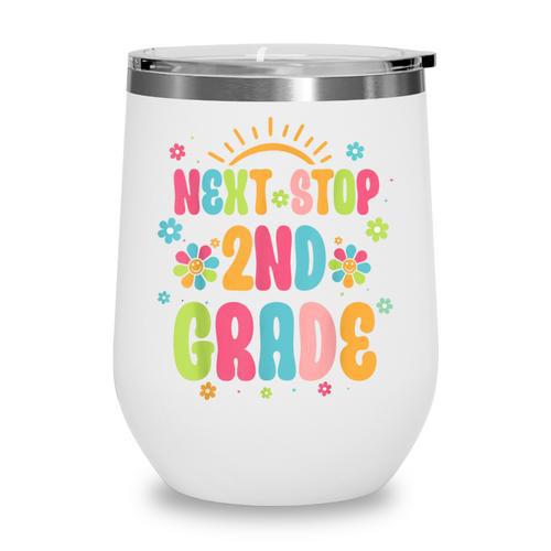 Next Stop 2nd Grade Groovy Retro Second Grade Back To School Wine Tumbler - Savourry