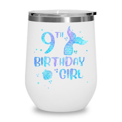Ninth Birthday Girl Mermaid 9th Toddler's Back To School Wine Tumbler - Savourry
