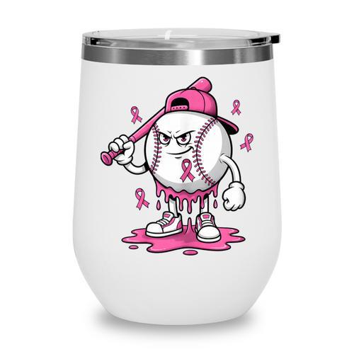 Pink Ribbon Baseball Breast Cancer Awareness Wine Tumbler - Sportilla