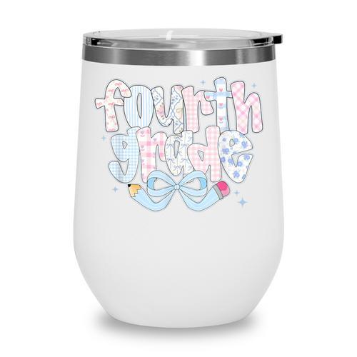 Preppy Fourth Grade Back To School Coquette 4th Grade Wine Tumbler - Savourry
