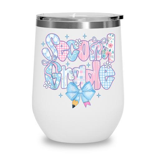 Preppy Second Grade First Day Back To School 2nd Grade Bow Wine Tumbler - Savourry