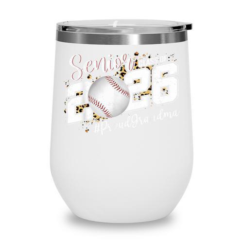 Proud Senior Grandma Class Of 2026 Baseball Graduate Leopard Wine Tumbler - Sportilla