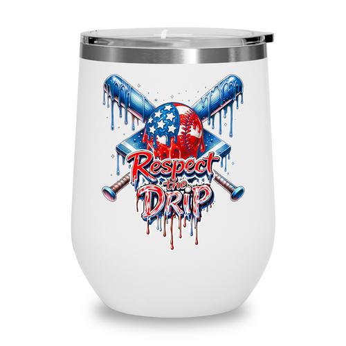 Respect The Drip Baseball American Flag Ice Cream Drip Youth Wine Tumbler - Sportilla