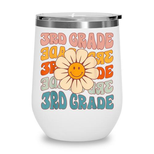 Retro 3rd Grade Daisy Colorful Back To School Third Grade Wine Tumbler - Savourry