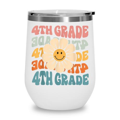 Retro 4th Grade Daisy Colorful Back To School Fourth Grade Wine Tumbler - Savourry