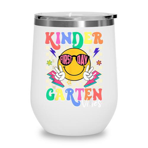 Retro Groovy Kinder Garten Vibes Smile Team Back To School Wine Tumbler - Savourry