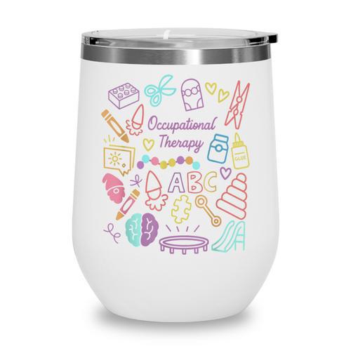 Retro Occupational Therapy Doodle Back To School Costume Wine Tumbler - Savourry