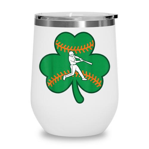Retro Shamrock Baseball St Patricks Day Men Women Boys Girls Wine Tumbler - Sportilla