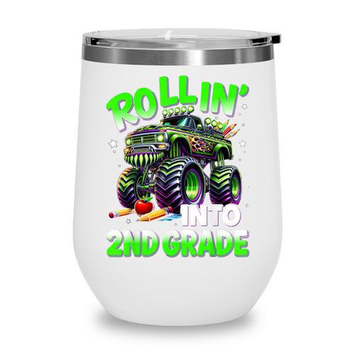 Rollin' Into 2nd Grade Monster Truck Back To School Boys Wine Tumbler - Savourry
