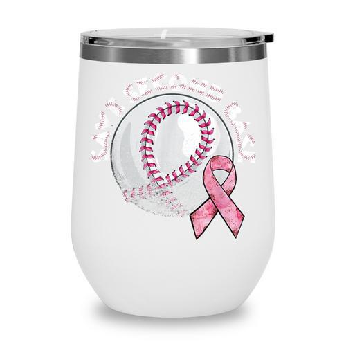 Save 2nd Base Breast Cancer Awareness Pink Ribbon Baseball Wine Tumbler - Sportilla