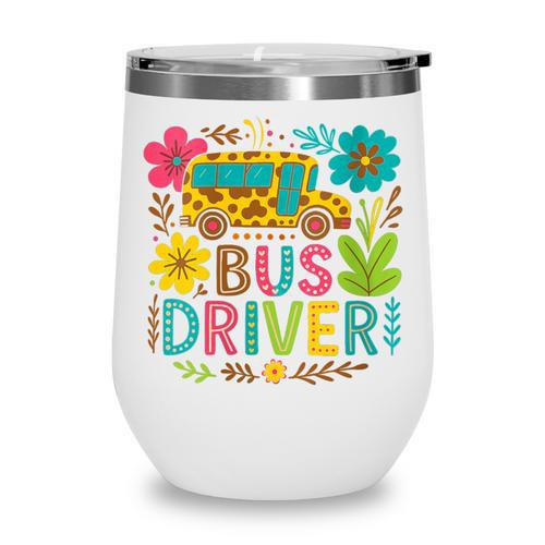 School Bus Driver Boho Floral Leopard Back To School Womens Wine Tumbler - Savourry